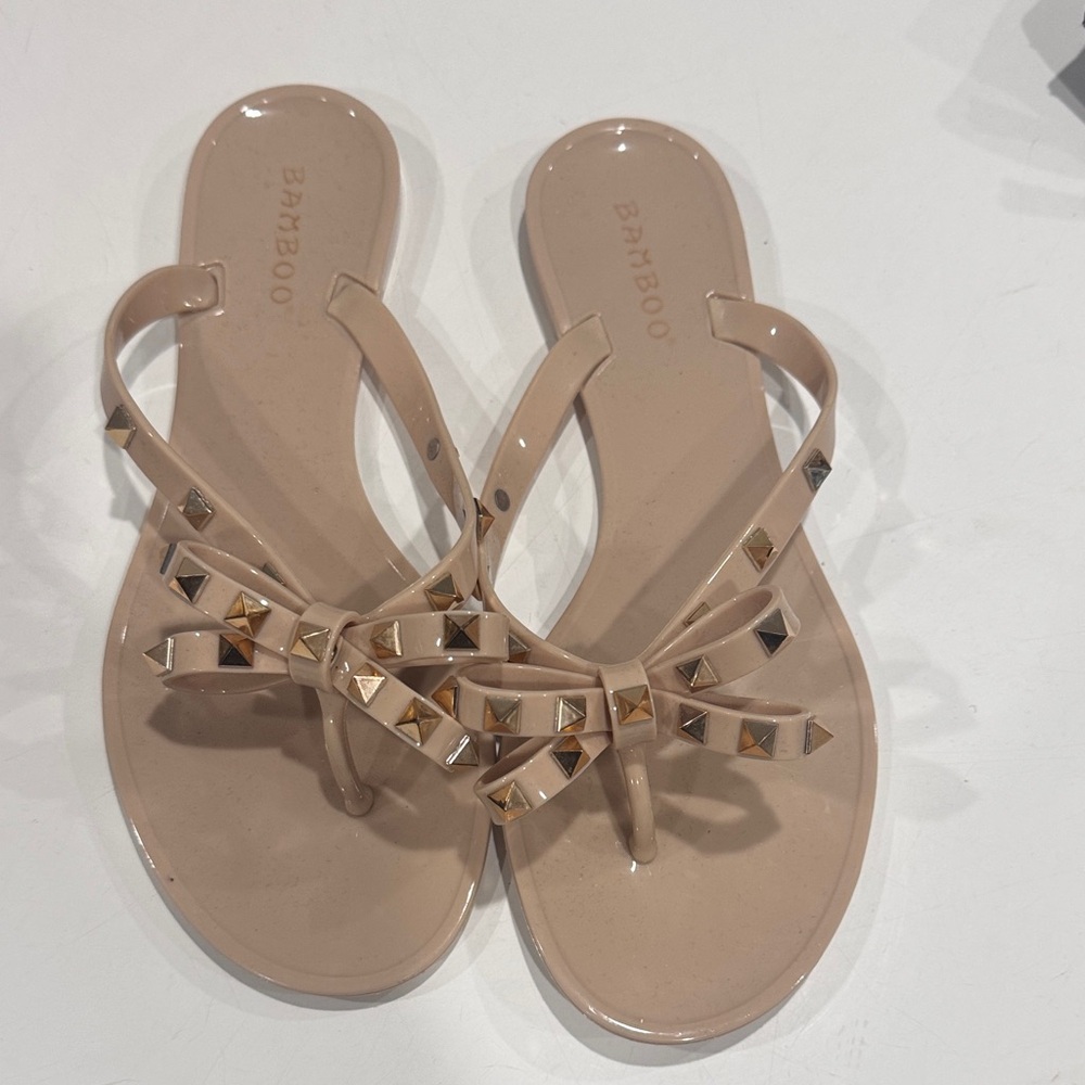 Bamboo Women's Beige Studded Sandals